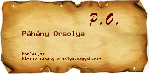 Páhány Orsolya névjegykártya